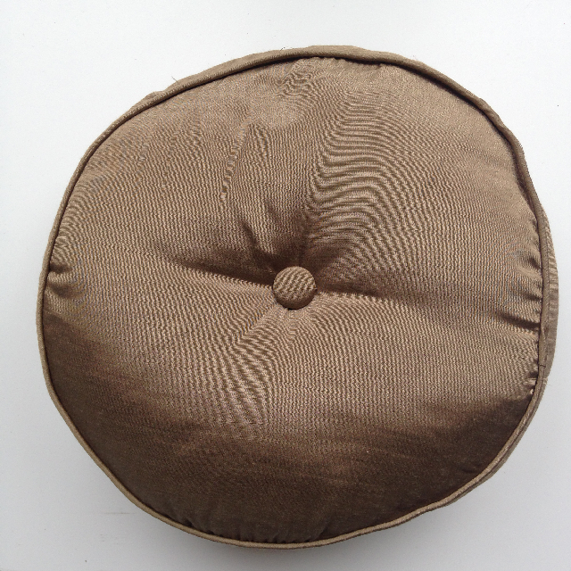 CUSHION, Brown Silk w Button Round 40cm